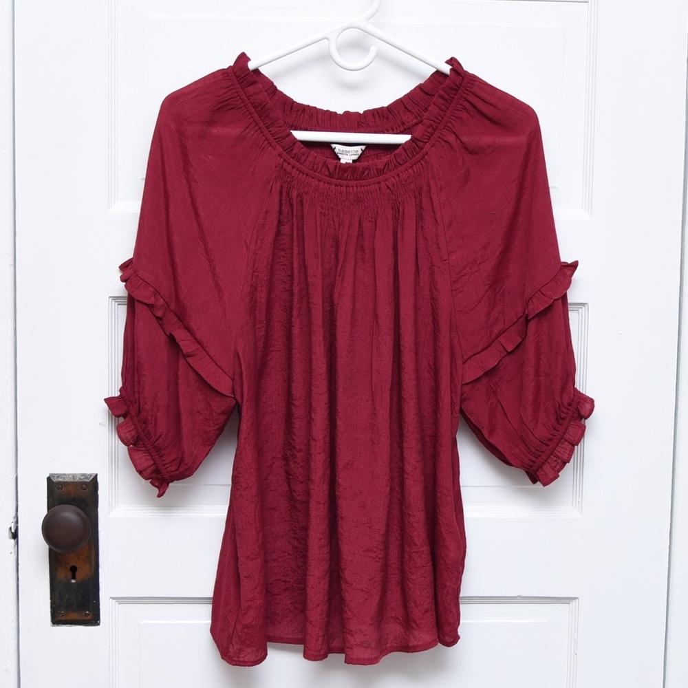 Nanette Lepore‎ women’s red blouse with ruffle detail on sleeve size L